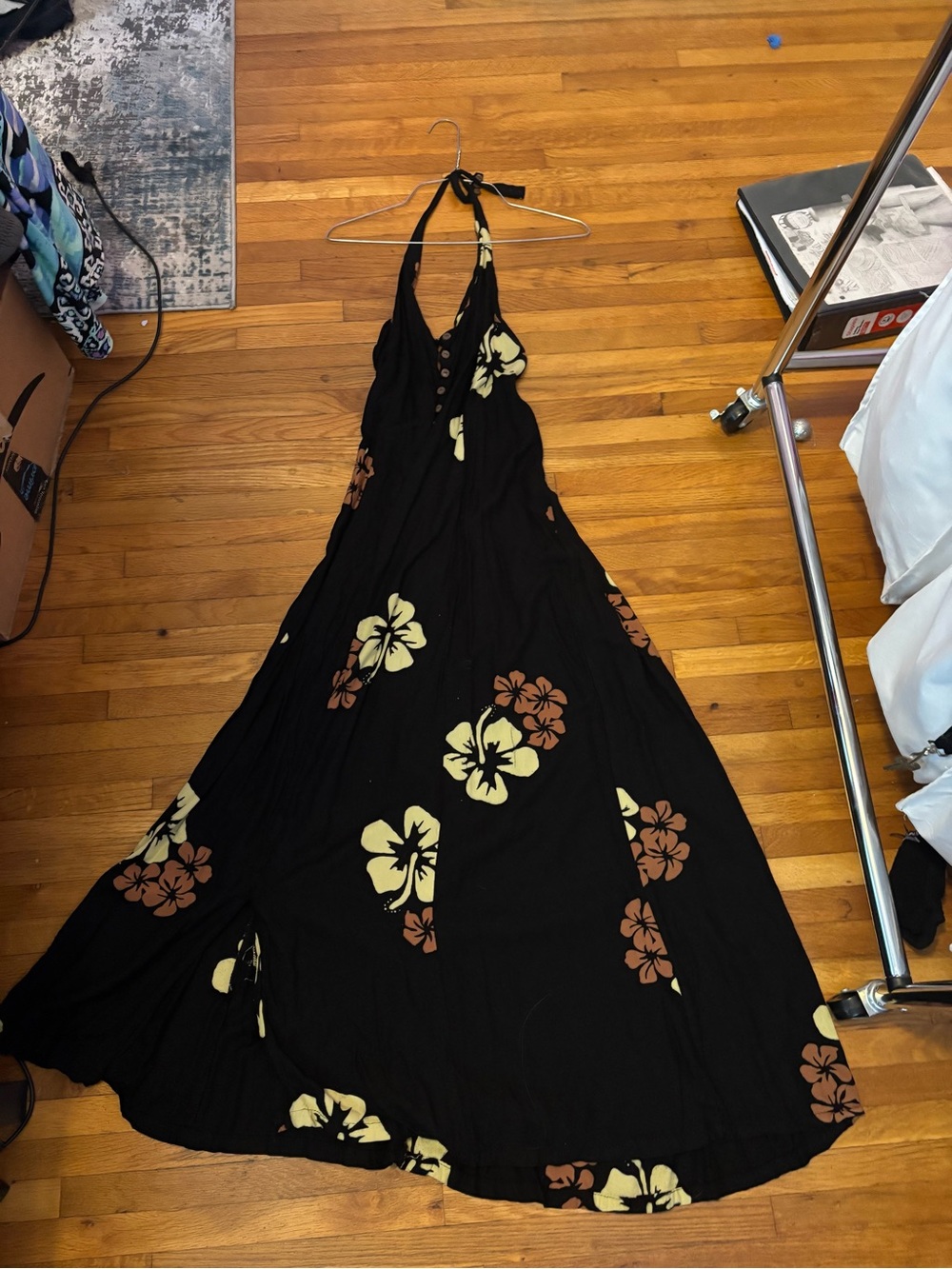 Black Halter Floral Maxi Dress - Unbranded